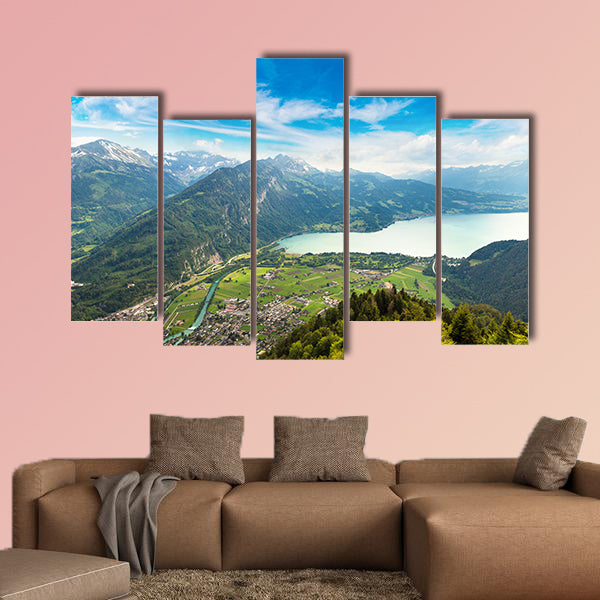 Panoramic view of Interlaken in a beautiful summer day, Switzerland multi panel canvas wall art