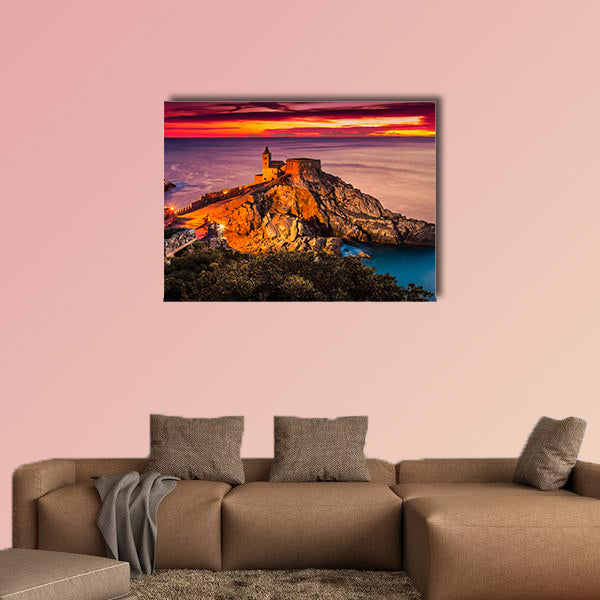 Night view of the gothic church of St. Peter at sunset canvas wall