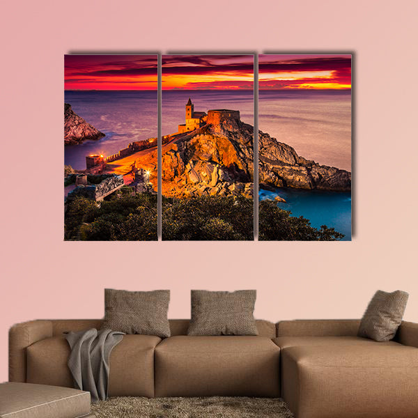 Night view of the gothic church of St. Peter at sunset canvas wall