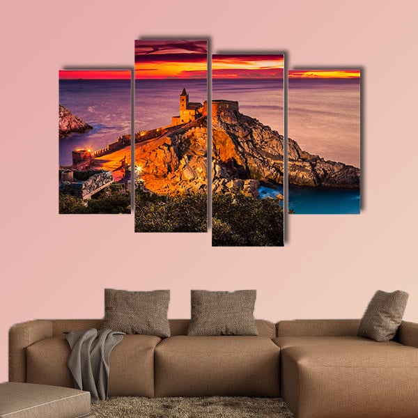 Night view of the gothic church of St. Peter at sunset canvas wall