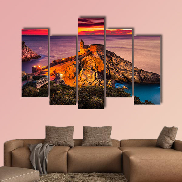 Night view of the gothic church of St. Peter at sunset canvas wall