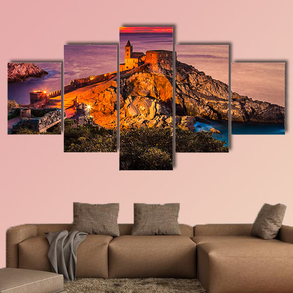 Night view of the gothic church of St. Peter at sunset canvas wall