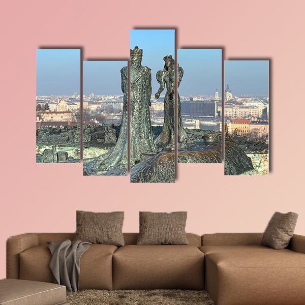 Sculpture of Prince Buda and Princess Pest multi panel canvas wall art