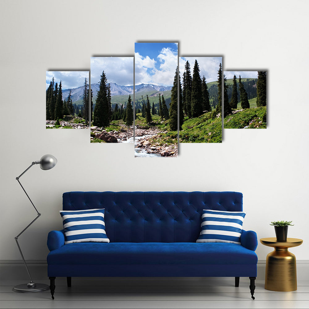 Summer mountain valley, Kazakhstan, Tyan-Shan Mountains Multi Panel Canvas Wall Art
