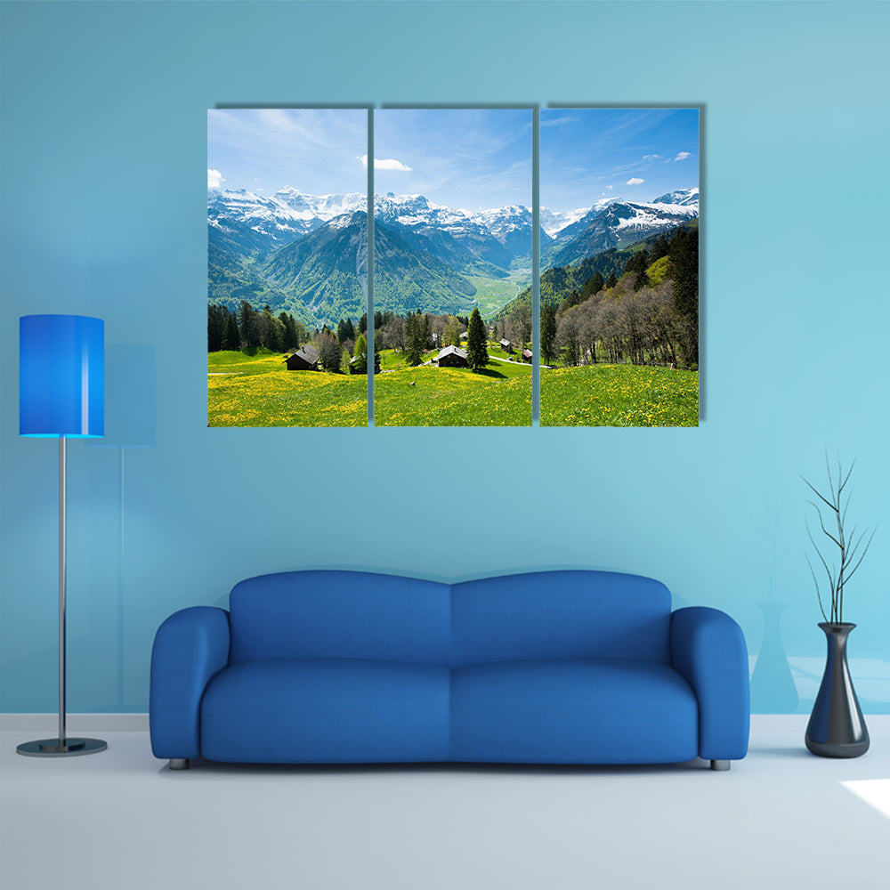 The Panoramic view from Braunwald in Spring, Glarus, Switzerland Multi Panel Canvas Wall Art