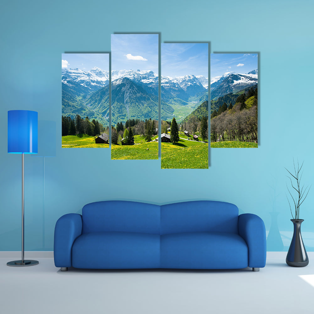 The Panoramic view from Braunwald in Spring, Glarus, Switzerland Multi Panel Canvas Wall Art