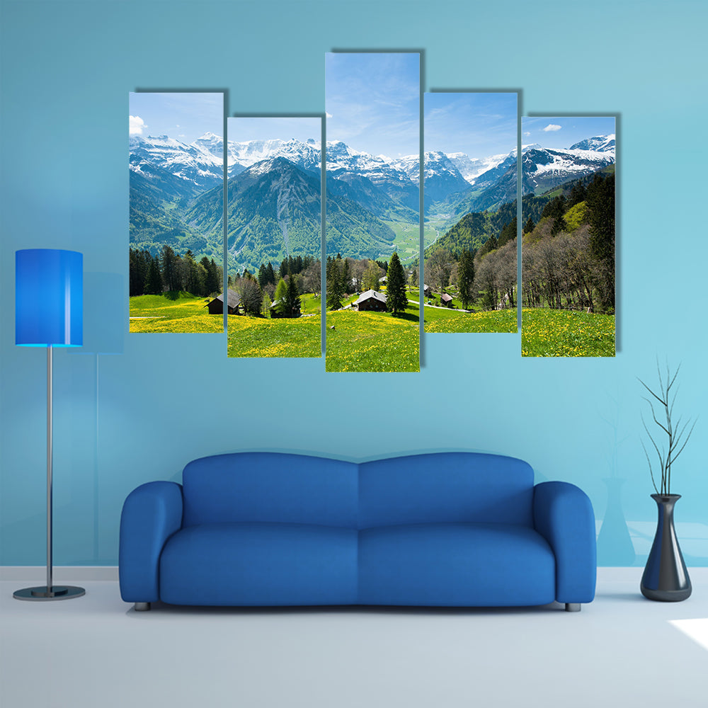 The Panoramic view from Braunwald in Spring, Glarus, Switzerland Multi Panel Canvas Wall Art