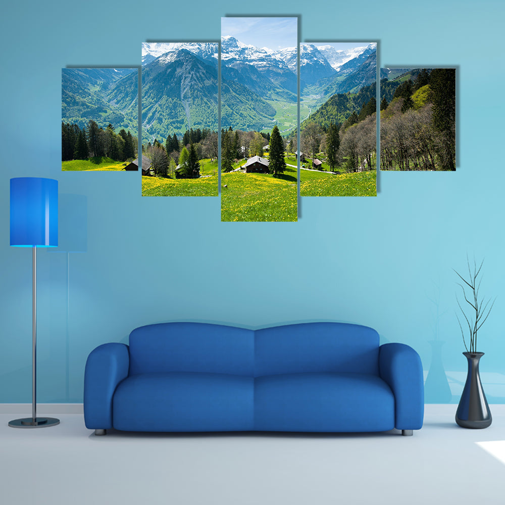 The Panoramic view from Braunwald in Spring, Glarus, Switzerland Multi Panel Canvas Wall Art