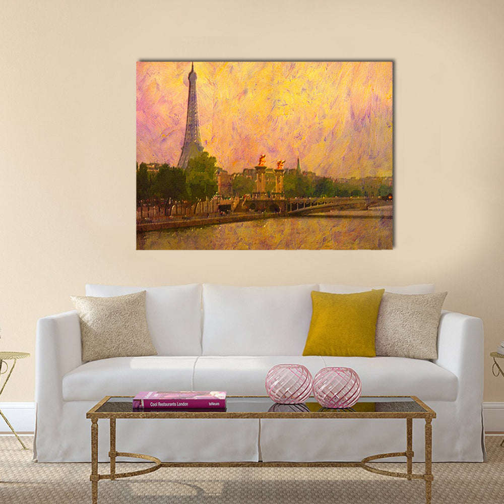 Original oil painting of effiel tower paris Multi Panel Canvas Wall Art