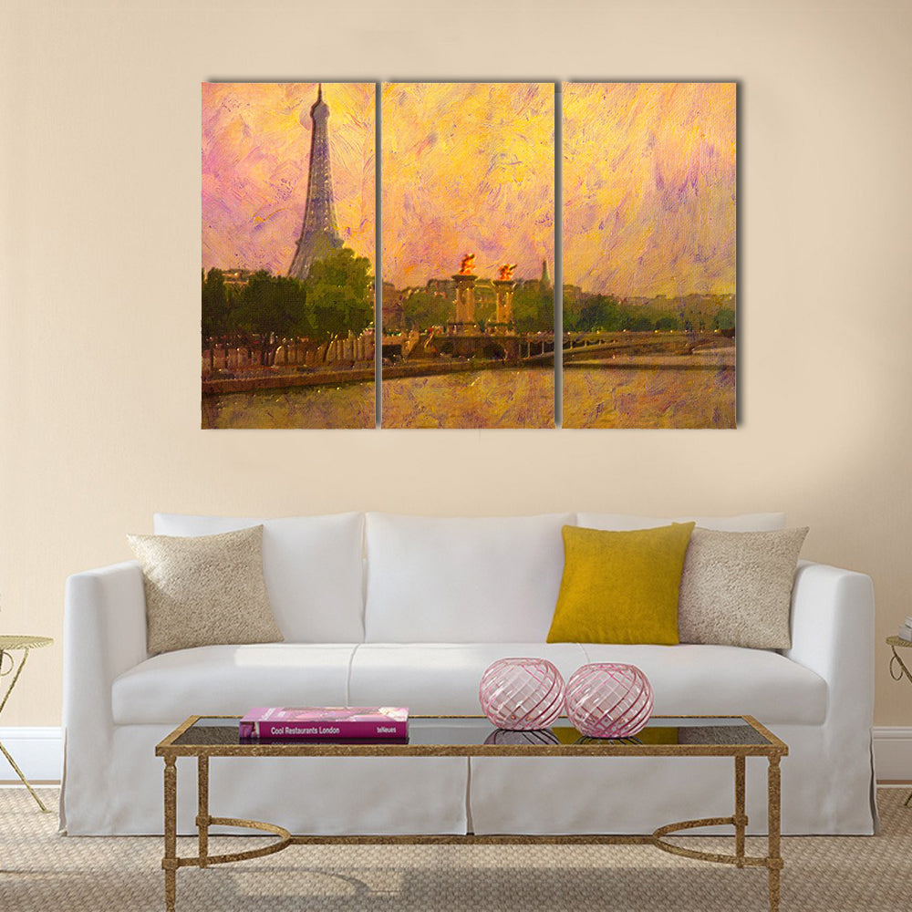 Original oil painting of effiel tower paris Multi Panel Canvas Wall Art