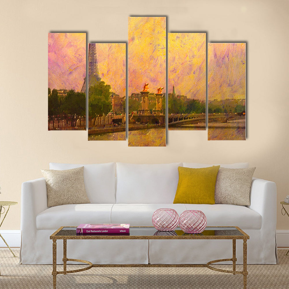 Original oil painting of effiel tower paris Multi Panel Canvas Wall Art