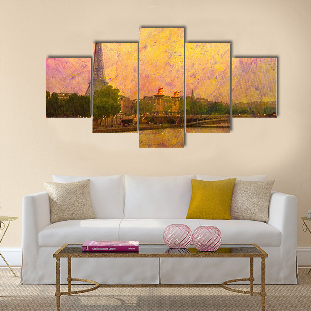 Original oil painting of effiel tower paris Multi Panel Canvas Wall Art