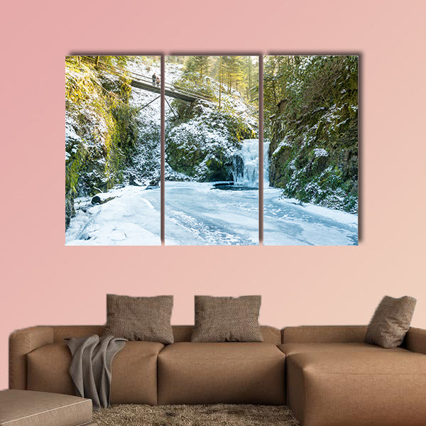 Forest waterfall in Baden-Baden in winter, Germany multi panel canvas wall art