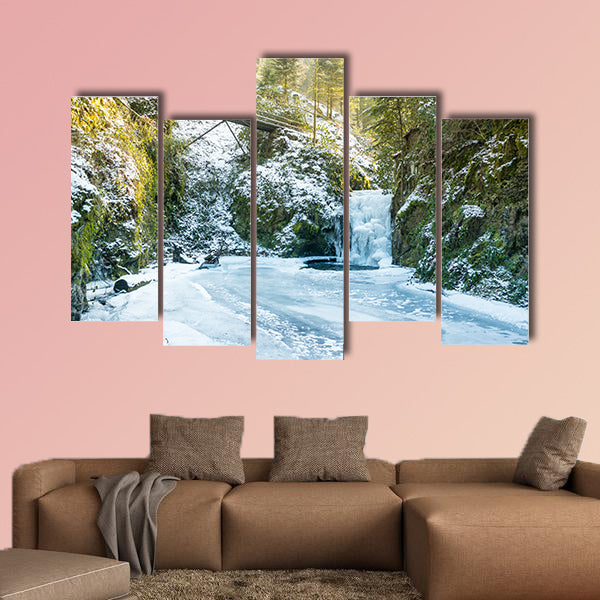 Forest waterfall in Baden-Baden in winter, Germany multi panel canvas wall art