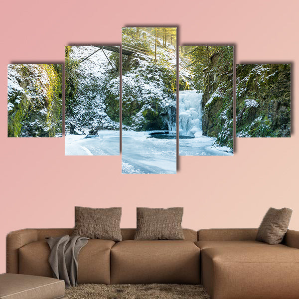 Forest waterfall in Baden-Baden in winter, Germany multi panel canvas wall art