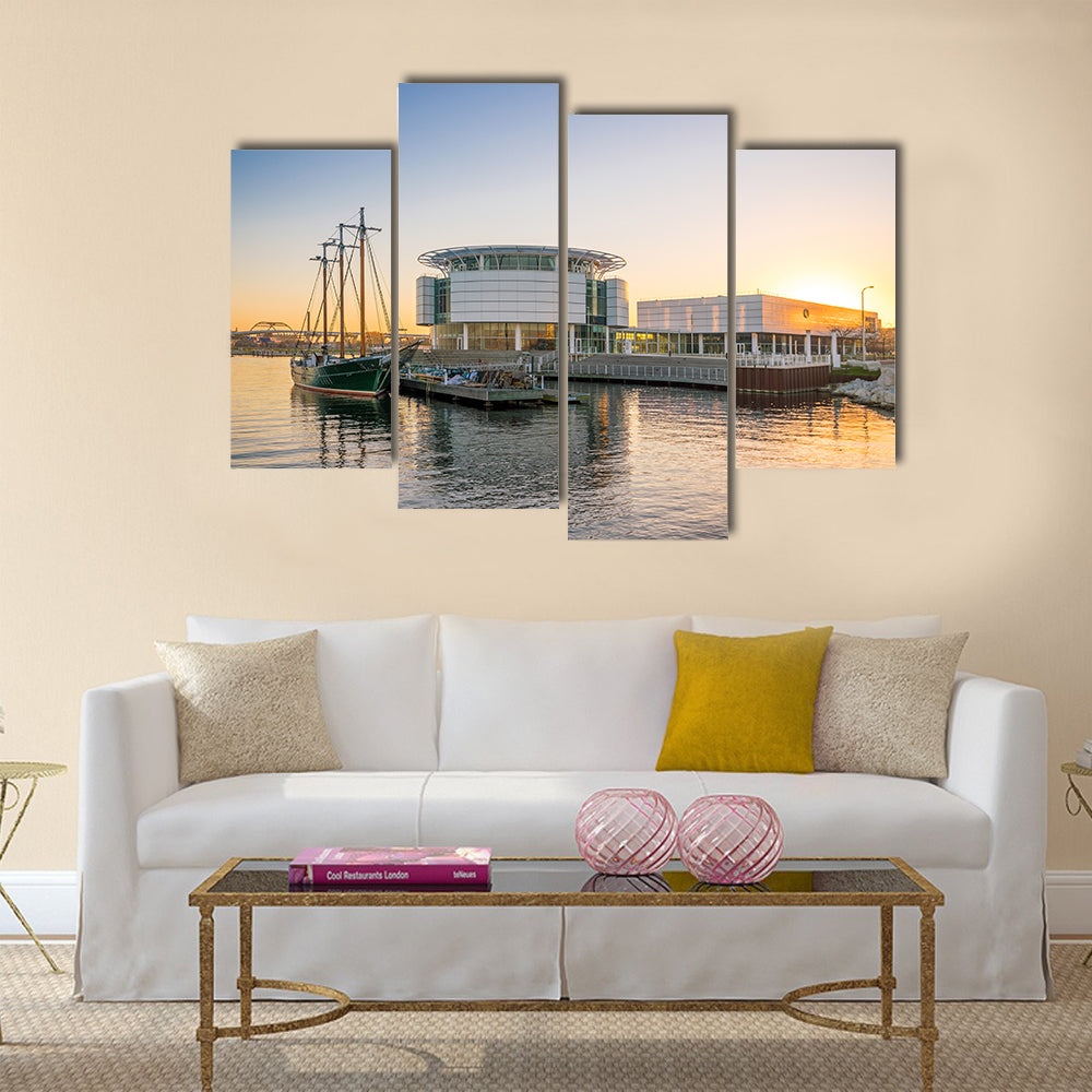 The Milwaukee Skyline At Twilight With City Reflection Multi Panel Canvas Wall Art