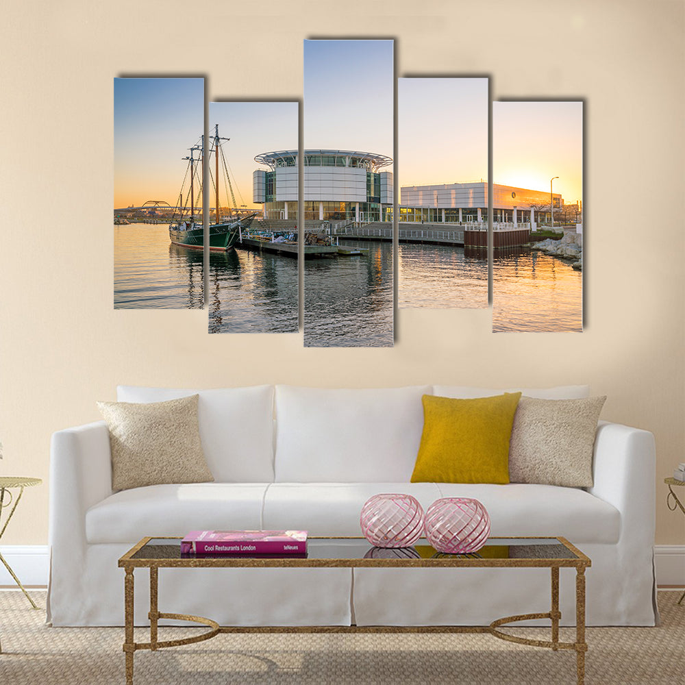 The Milwaukee Skyline At Twilight With City Reflection Multi Panel Canvas Wall Art