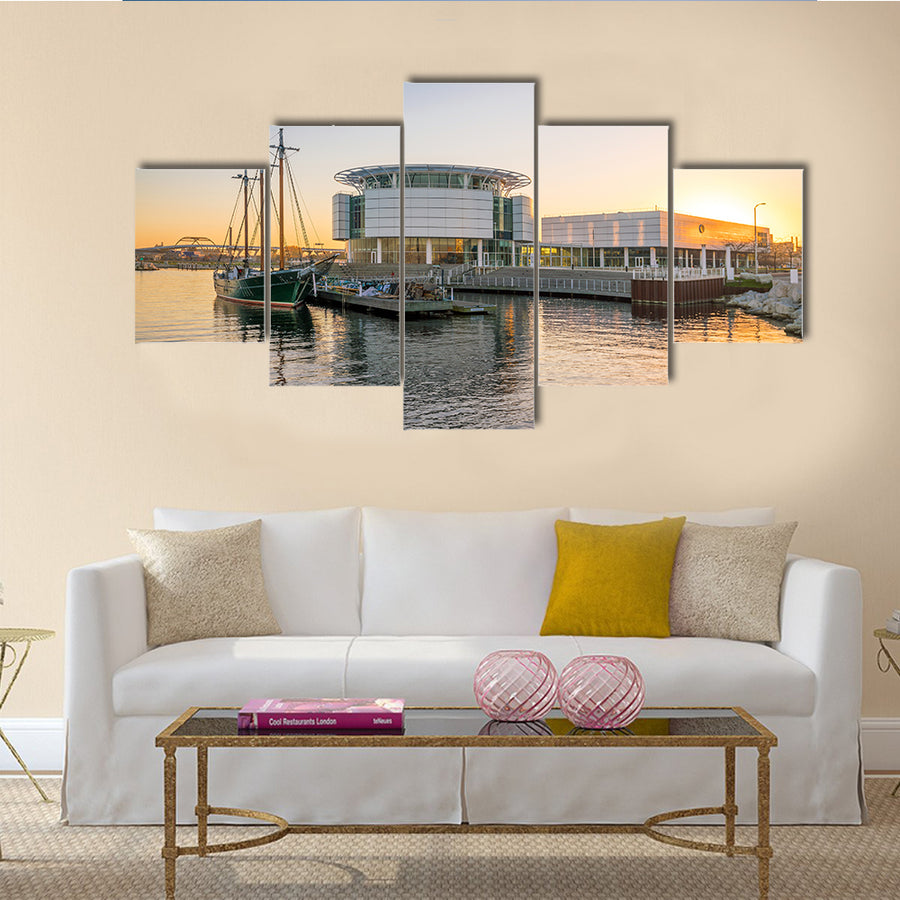 The Milwaukee Skyline At Twilight With City Reflection Multi Panel Canvas Wall Art