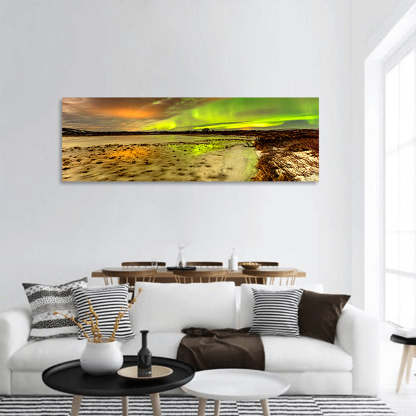 Frozen lake with low clouds panoramic canvas wall art
