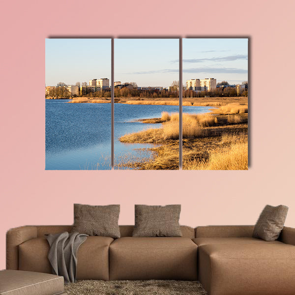 Beautiful sunrise over the lake in country with warm colors wall art