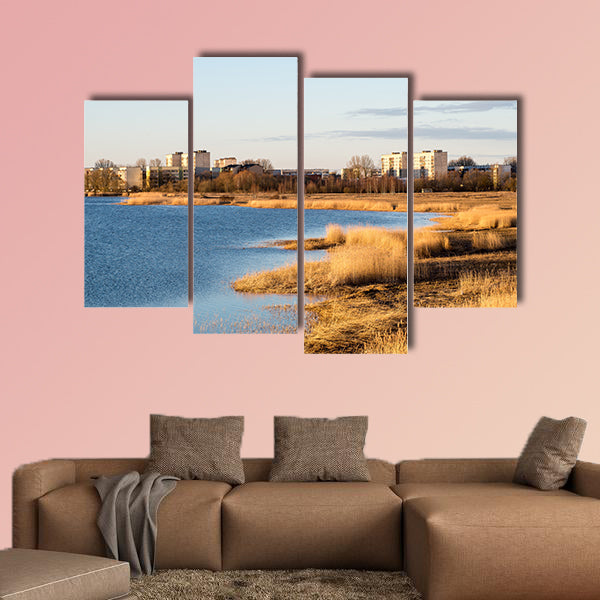 Beautiful sunrise over the lake in country with warm colors wall art