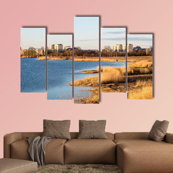 Beautiful sunrise over the lake in country with warm colors wall art
