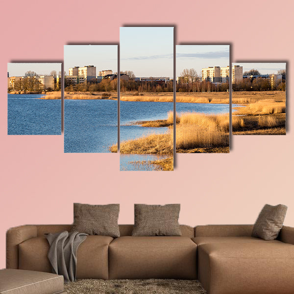 Beautiful sunrise over the lake in country with warm colors wall art