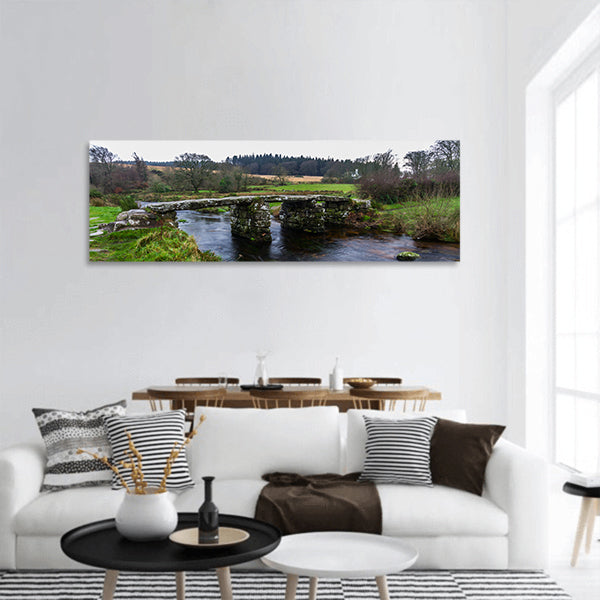 Clapper Bridge Postbridge, Dartmoor, England, UK Panoramic canvas Wall Art