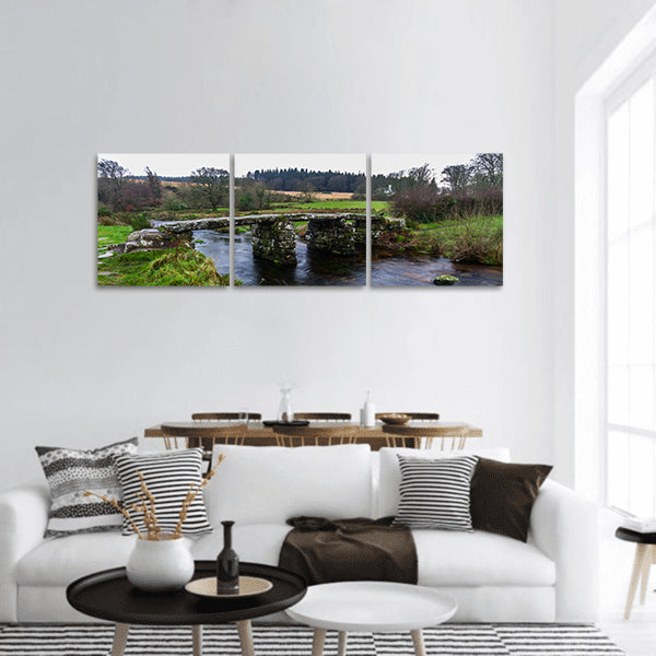 Clapper Bridge Postbridge, Dartmoor, England, UK Panoramic canvas Wall Art