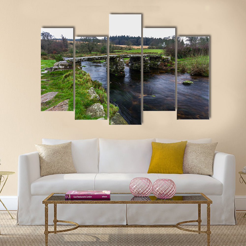 Fine example of Clapper Bridge Post Bridge in the United Kingdom multi panel canvas wall art