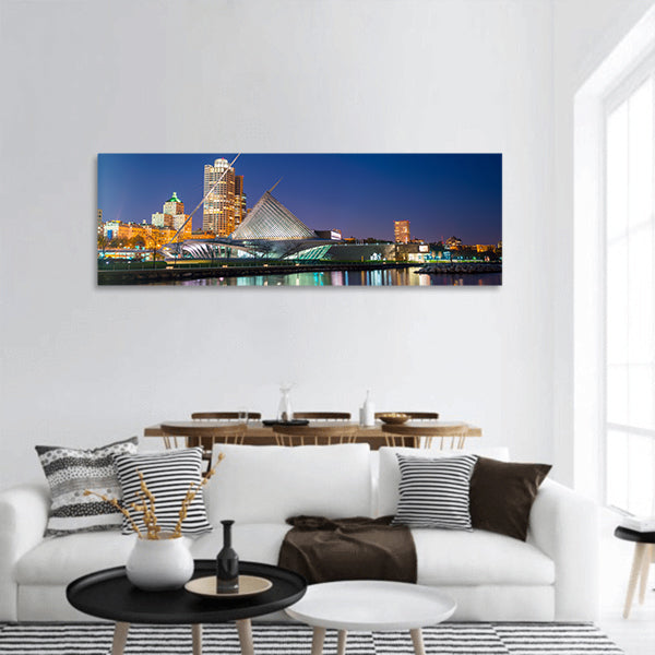 Milwaukee skyline ,lake Michigan and harbor pier Panoramic canvas Wall Art