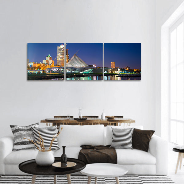 Milwaukee skyline ,lake Michigan and harbor pier Panoramic canvas Wall Art