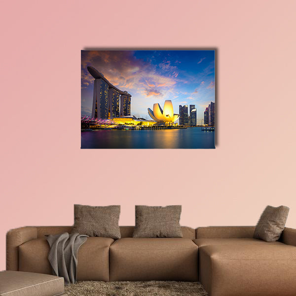 Marina bay Singapore at dusk, Singapore city skyline. canvas wall art