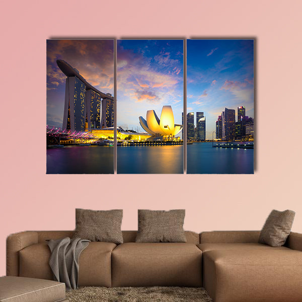 Marina bay Singapore at dusk, Singapore city skyline. canvas wall art