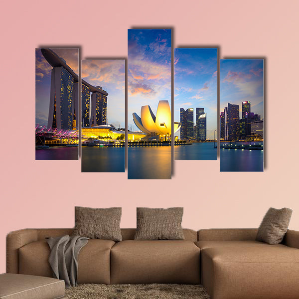 Marina bay Singapore at dusk, Singapore city skyline. canvas wall art