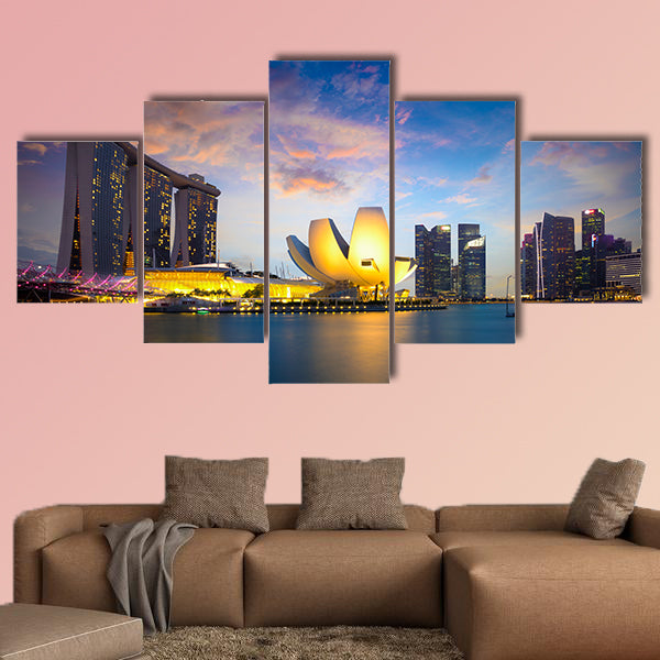 Marina bay Singapore at dusk, Singapore city skyline. canvas wall art