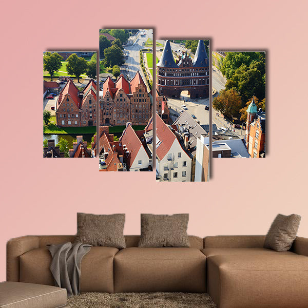 Aerial view of Salzspeicher and Holstentor Gate in Lubeck, wall art