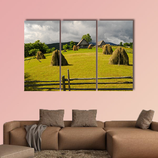 Field with haystack multi panel canvas wall art