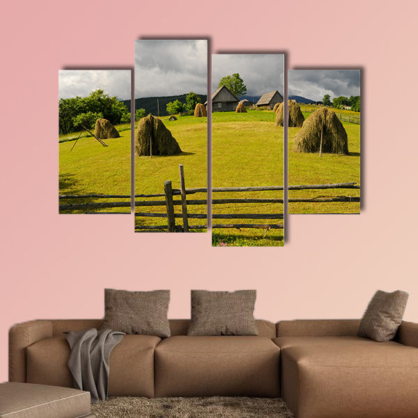 Field with haystack multi panel canvas wall art