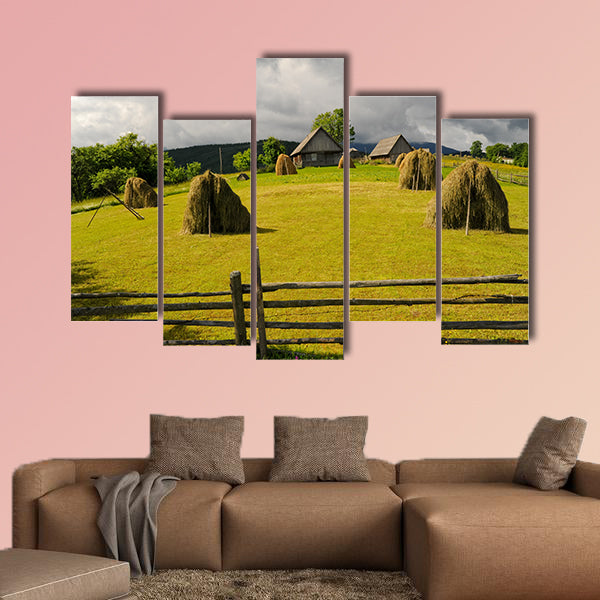 Field with haystack multi panel canvas wall art