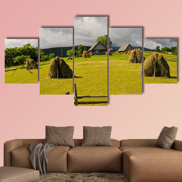 Field with haystack multi panel canvas wall art