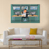 Security guard character watching cameras Multi panel canvas wall art