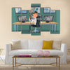 Security guard character watching cameras Multi panel canvas wall art