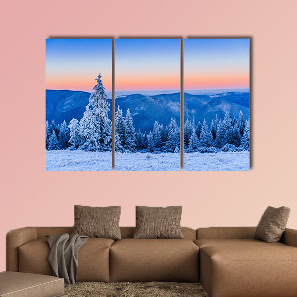 Winter landscape trees in frost Multi panel canvas wall art