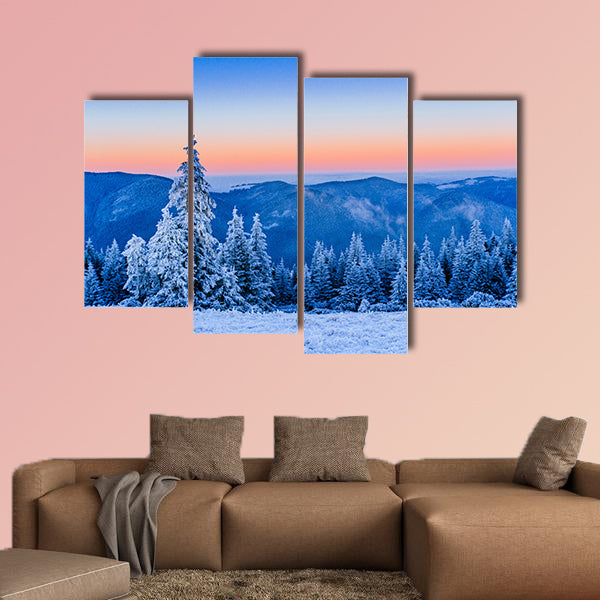 Winter landscape trees in frost Multi panel canvas wall art