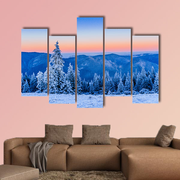 Winter landscape trees in frost Multi panel canvas wall art