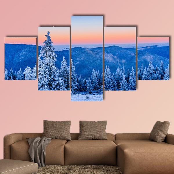 Winter landscape trees in frost Multi panel canvas wall art