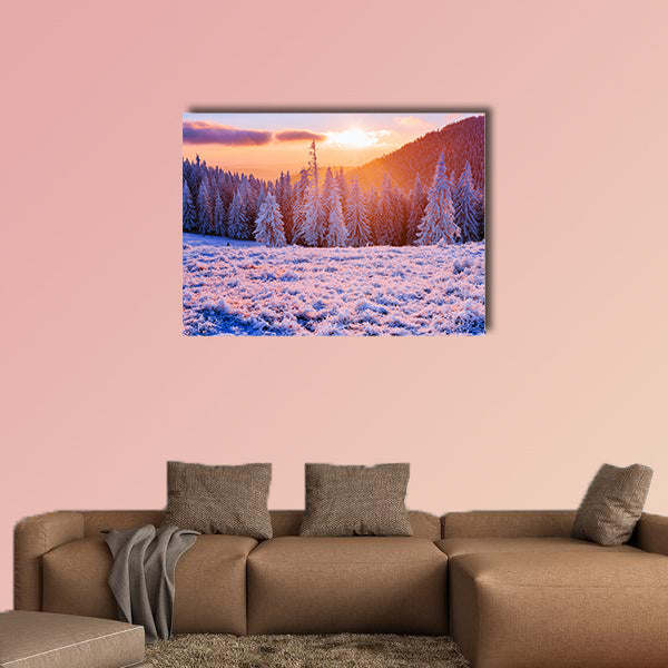 Winter landscape trees in frost Multi panel canvas wall art