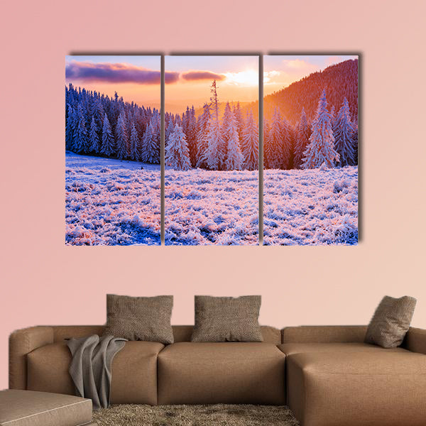 Winter landscape trees in frost Multi panel canvas wall art
