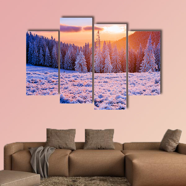 Winter landscape trees in frost Multi panel canvas wall art